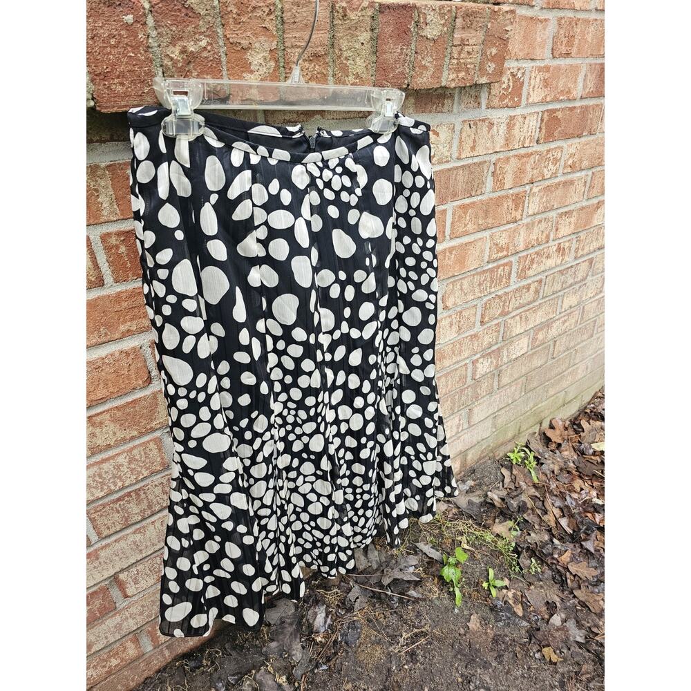 Kasper Black White Abstract Polka Dot A-Line Midi Skirt Lined Plus Size 10 60's